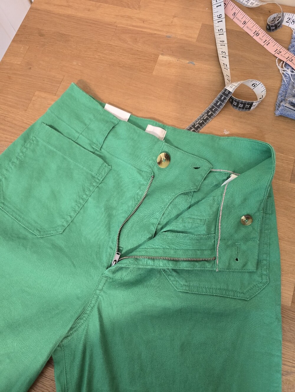 Maeve Colette European Linen Stretch High-Rise Wide-Leg Pants 28 Green - Picture 10 of 14